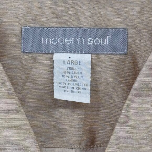 Modern Soul Womens Beige Linen Blend Jacket Pockets Unique Button Size Large - Picture 2 of 13